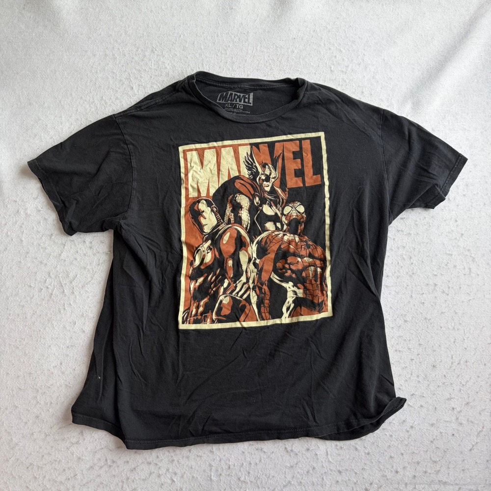 Marvel Graphic T-Shirt Mens XL Black Iron Man Thor Spider-Man Short Sleeve